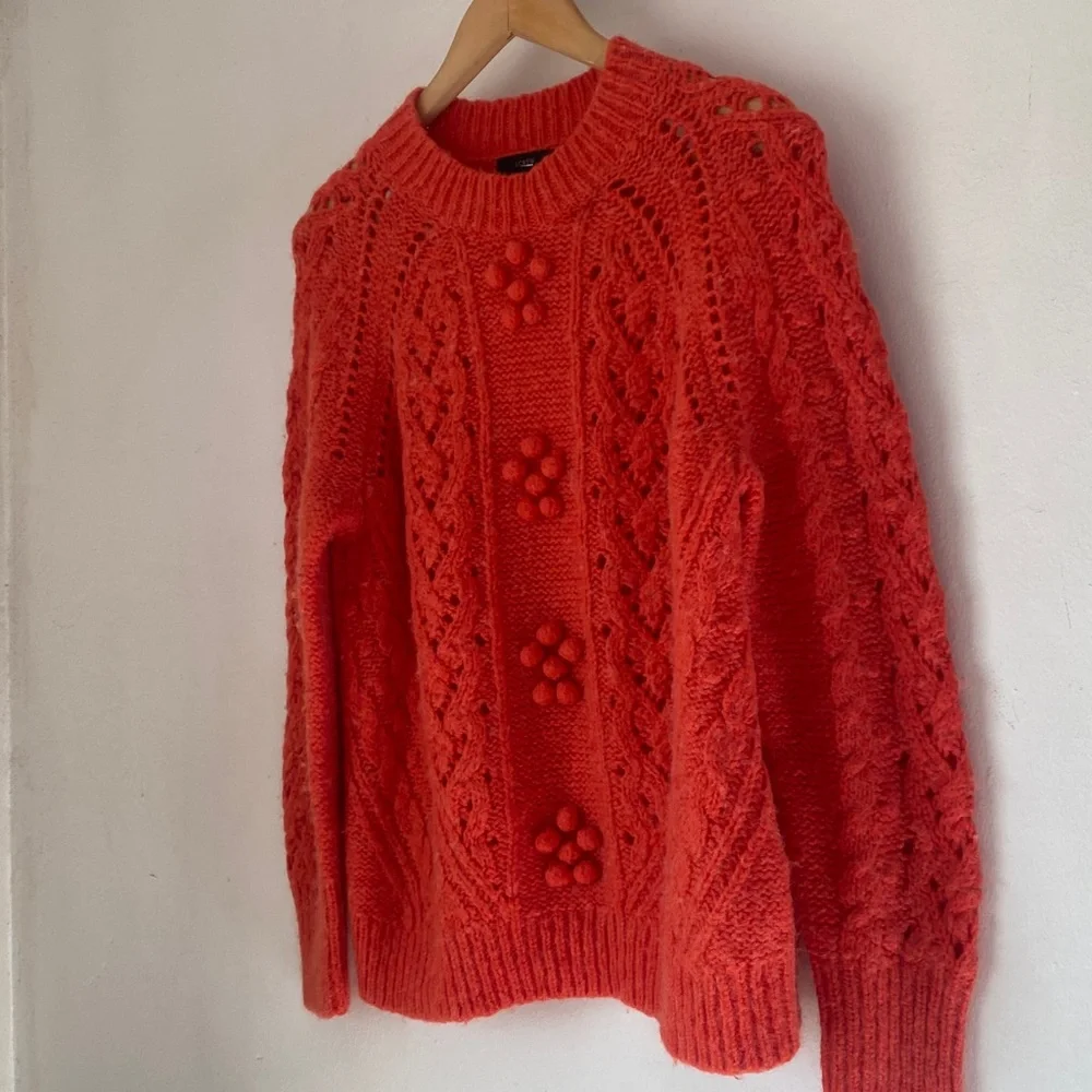 J. Crew M Cable-Knit Pointelle Sweater